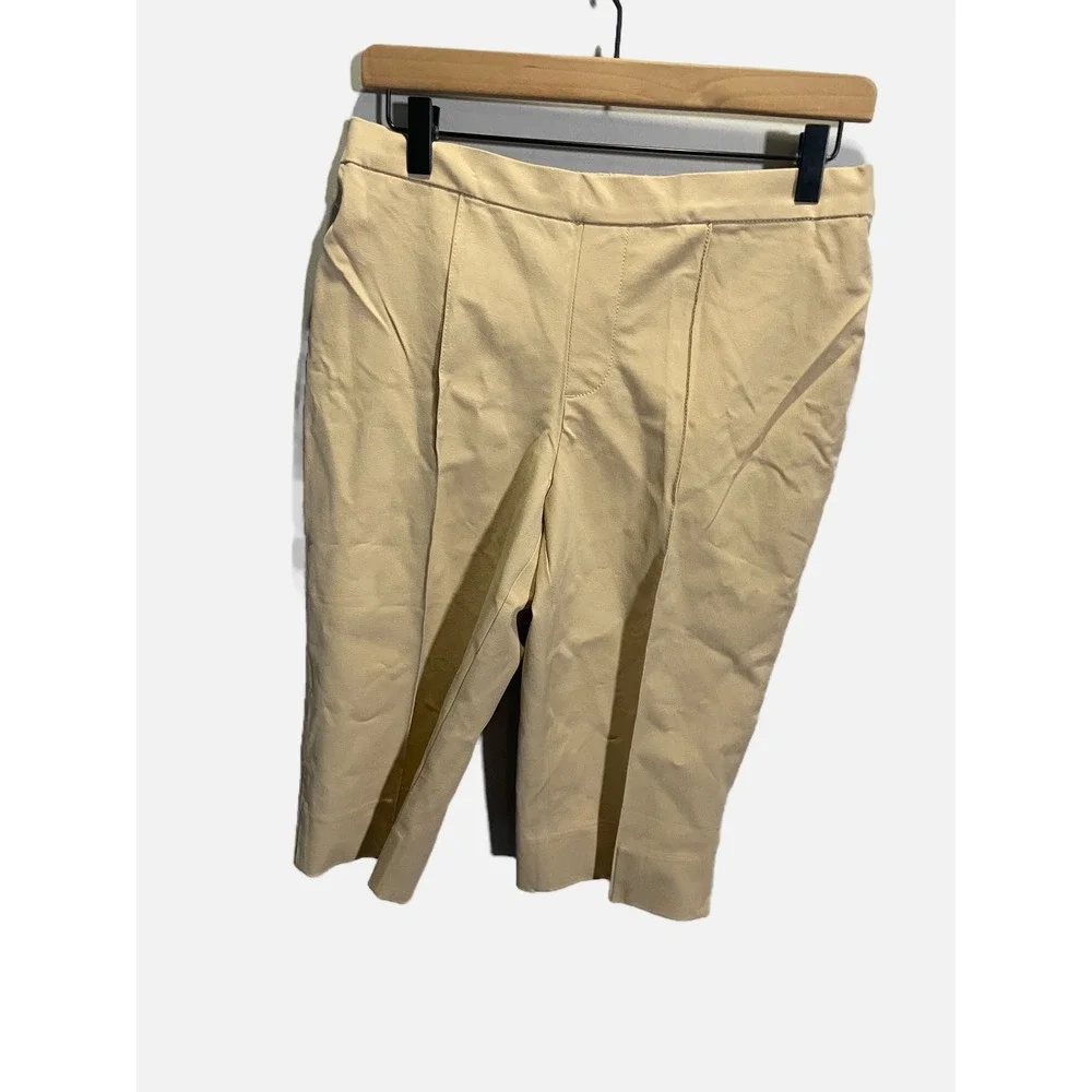 Isaac Mizrahi Live! Cropped Pants Women 10P Beige Pintuck Pull On Career Casual
